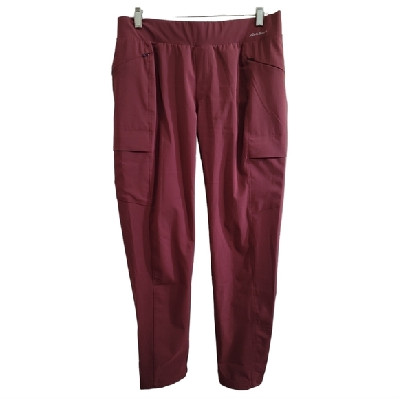 Eddie Bauer Pull-on Cargo Pants in Rose Pink 8 Elastic Waist Zip Pockets - Picture 1 of 7